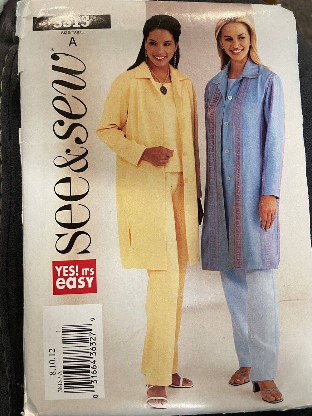 Butterick 3813 Misses/Petites Long Shirt, Top and Pants Size 8,10,12 uncut